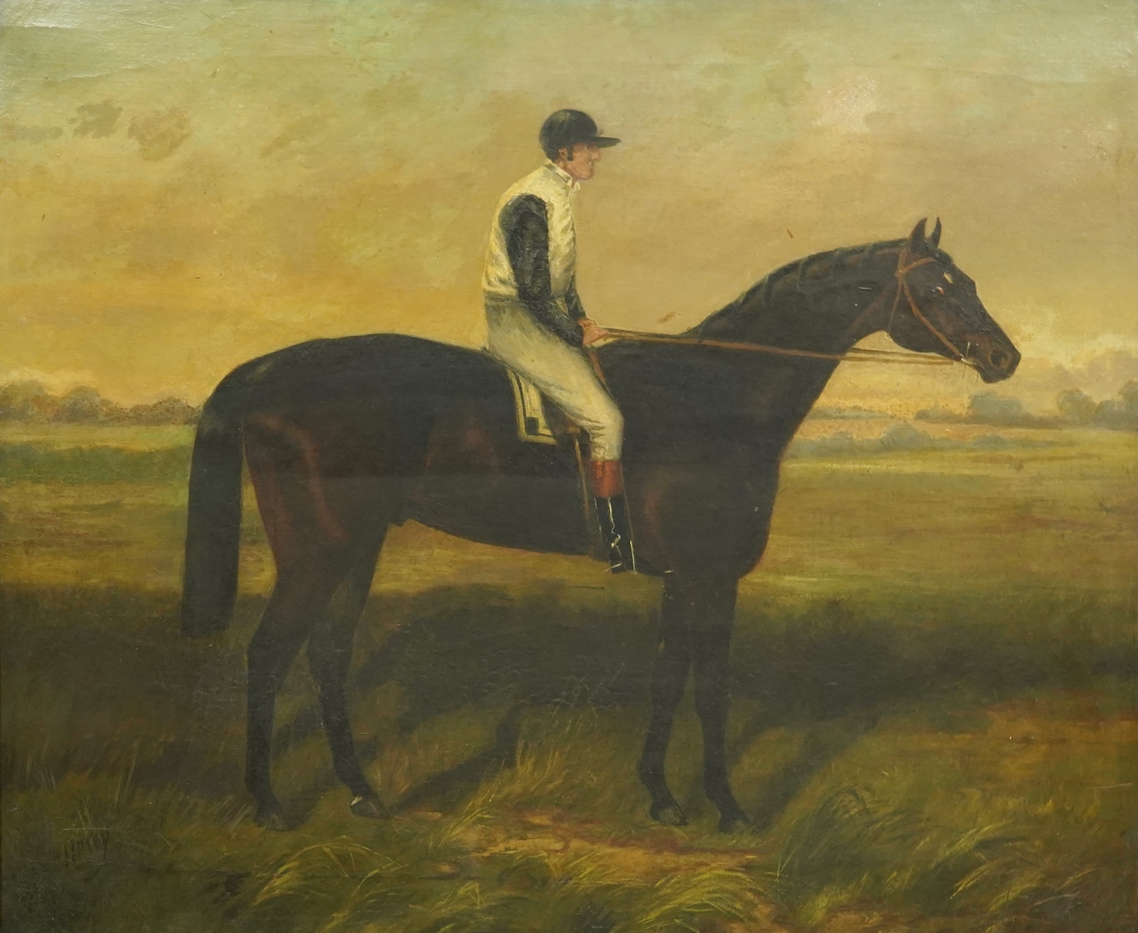 After John Arnold Alfred Wheeler, Racehorse St Simon with Fred Archer up, oil on canvas, 50 x 60cm